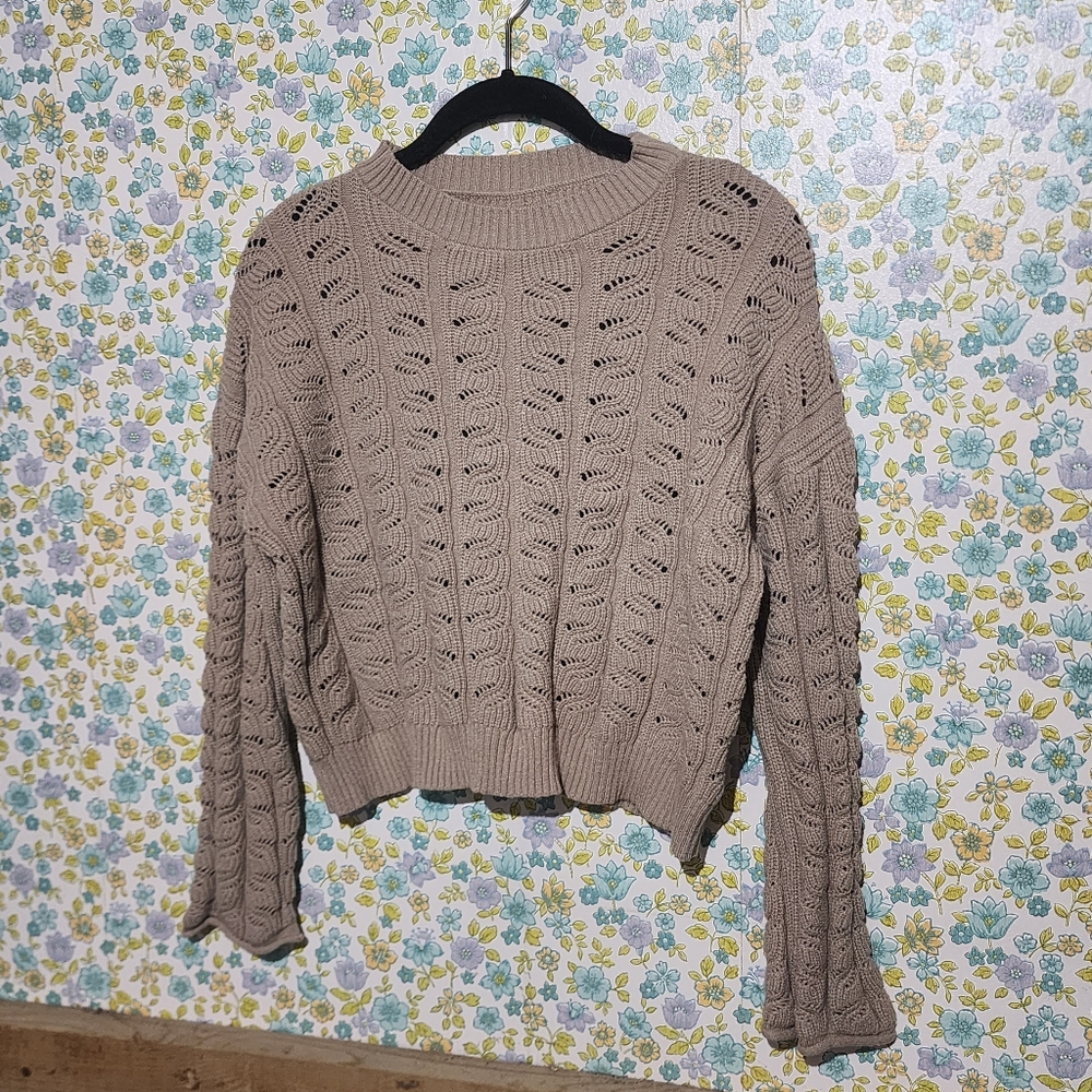 Knit‎ cable sweater pullover top t- shirt cropped taupe size M